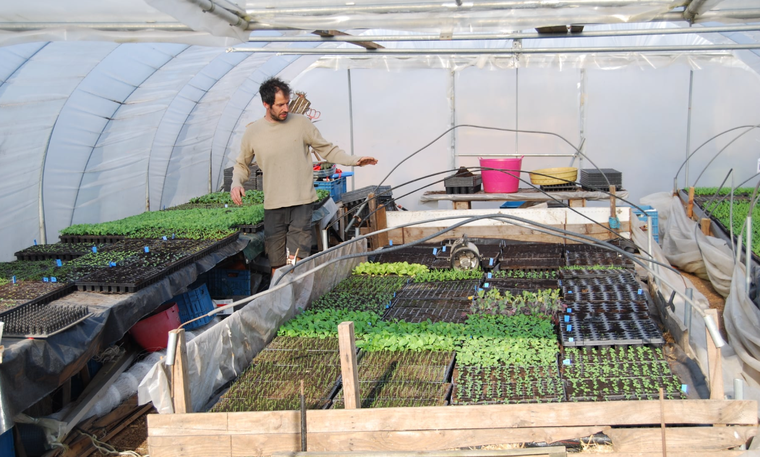 Thomas, jeune maraîcher de Lasne qui cultive des légumes qu'il propose en autocueillette.